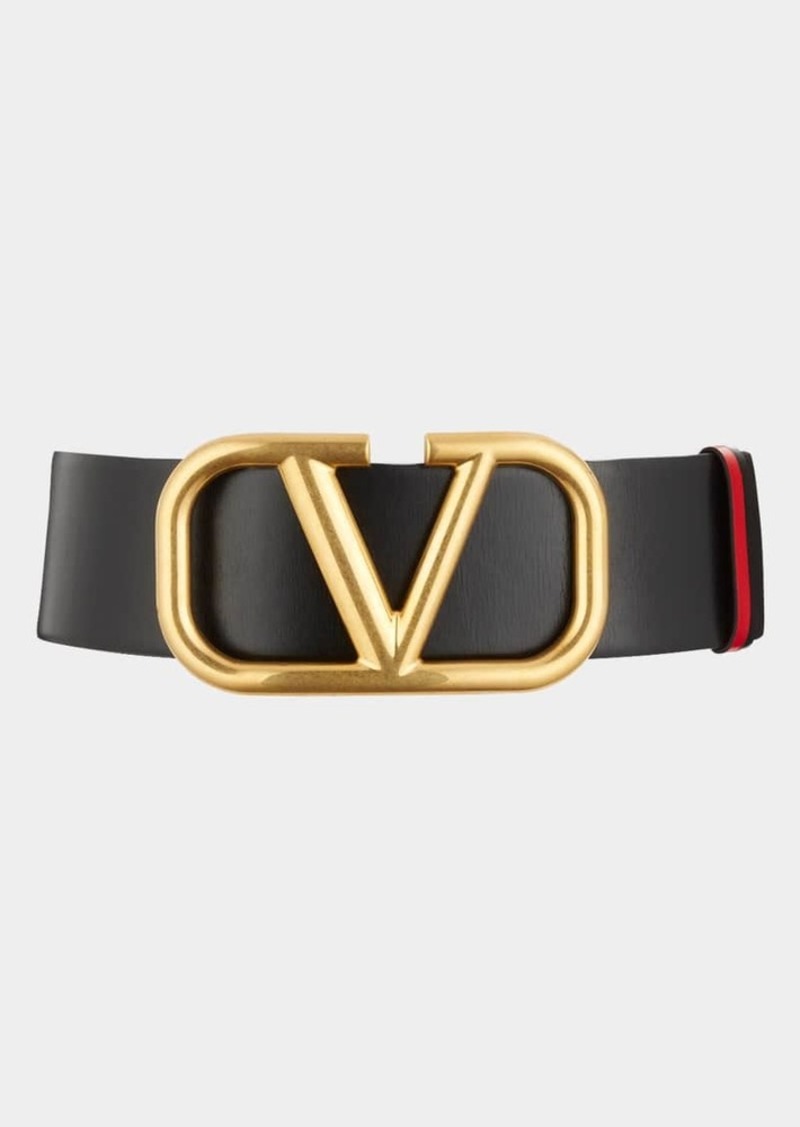 Valentino Garavani V-Logo 70mm Wide Box Leather Belt