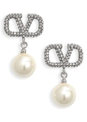 Valentino Garavani VLOGO Crystal Imitation Pearl Charm Earrings