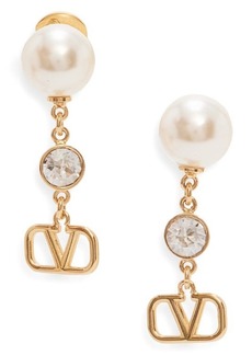 Valentino Garavani VLOGO Imitation Pearl & Crystal Drop Earrings