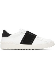 Valentino Garavani White & Black Calfskin Rockstud Untitled Sneakers