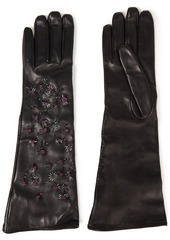 Valentino Garavani Woman Bead-embellished Leather Gloves Black