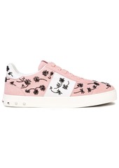 Valentino Garavani Woman Flycrew Bead-embellished Leather And Suede Sneakers Baby Pink