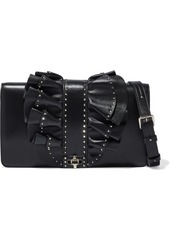 Valentino Garavani Woman Very V Studded Ruffled Leather Shoulder Bag Black