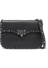 Valentino Garavani Woman Rockstud Rolling Medium Pebbled-leather Shoulder Bag Black