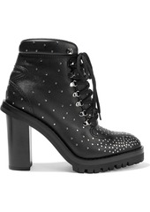 Valentino Garavani Woman Lace-up Studded Leather Ankle Boots Black