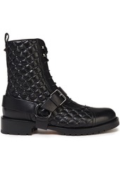 Valentino Garavani Woman Rockstud Spike Quilted Leather Combat Boots Black