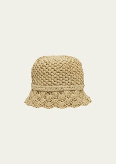 Valentino Garden Crochet Raffia Bucket Hat With V-Logo