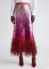 Valentino Gradient Sequin Feather Detail Midi Skirt