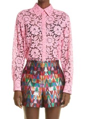Valentino Lace Button-Up Blouse in 03W Bright Pink at Nordstrom