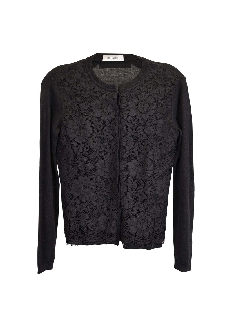 Valentino Lace Cardigan in Black Cashmere