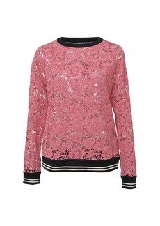 Valentino Lace Crew Neck Sweatshirt in Pink Cotton