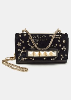 Valentino Leather And Suede Embroidery Va Va Voom Chain Shoulder Bag