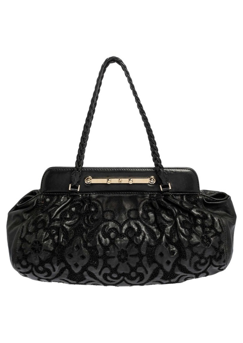 Valentino Leather Floral Embroidered Frame Satchel