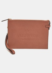 Valentino Leather Logo Embossed Wristlet Clutch