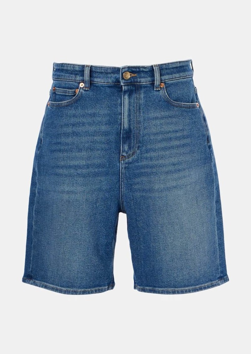 Valentino Leather-trimmed denim Bermuda shorts