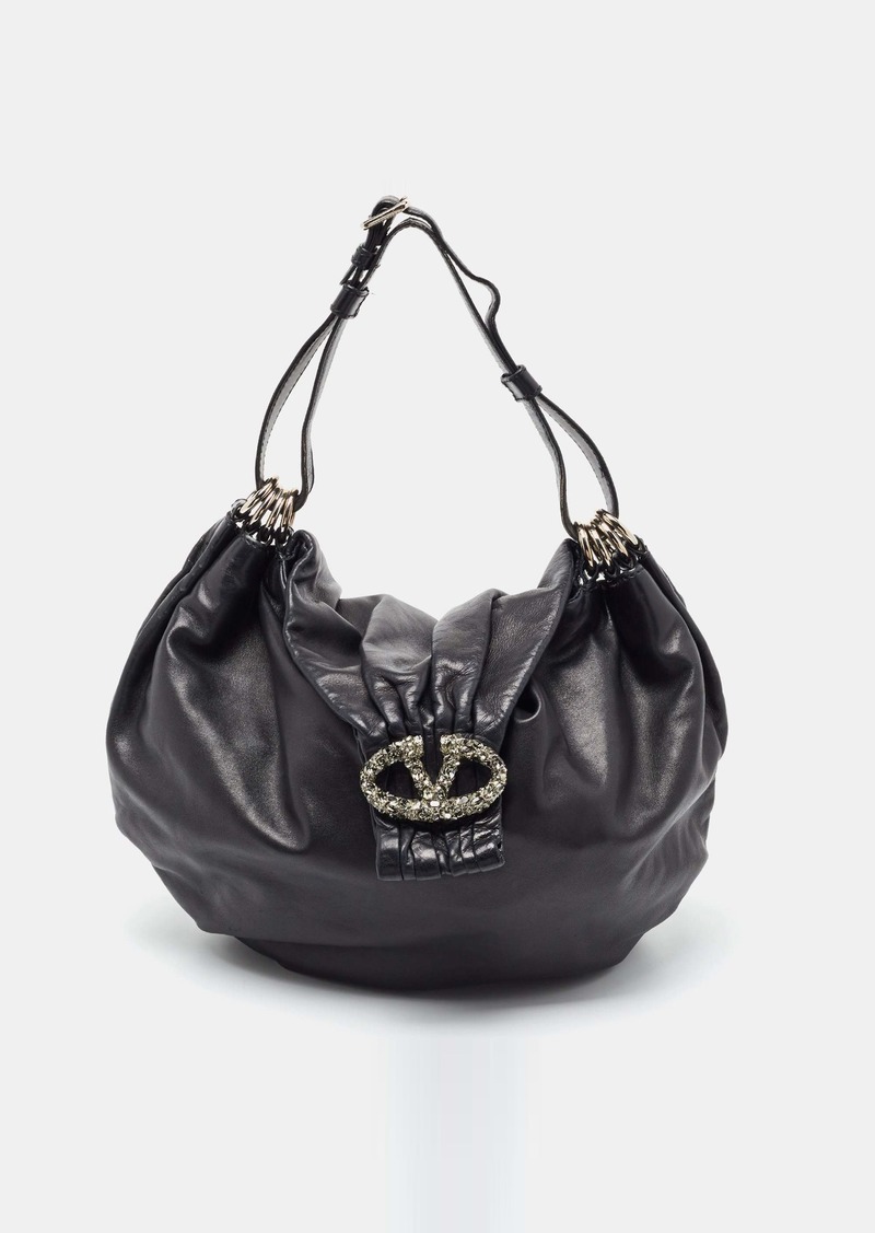 Valentino Leather Vlogo Crystals Embellished Hobo