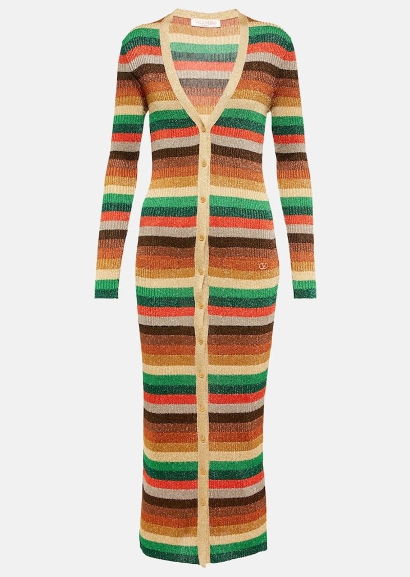 Valentino Lurex striped V-neck midi dress