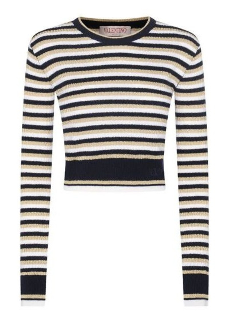 VALENTINO NAVY BLUE, WHITE AND GOLD-TONE VISCOSE BLEND TOP