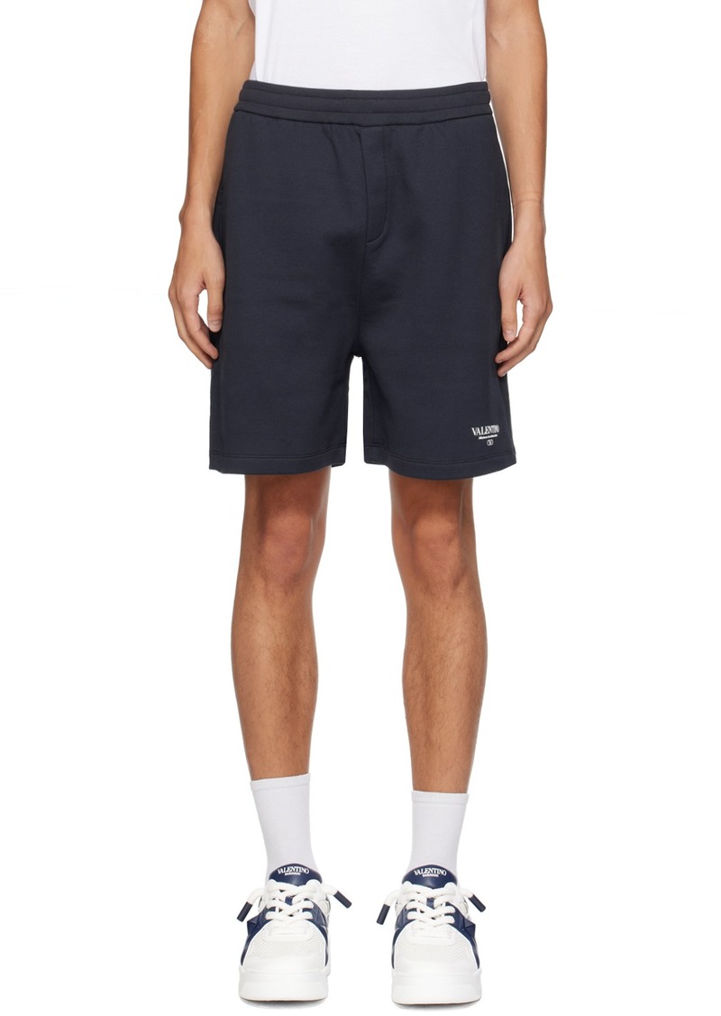 Valentino Navy Logo-Printed Shorts