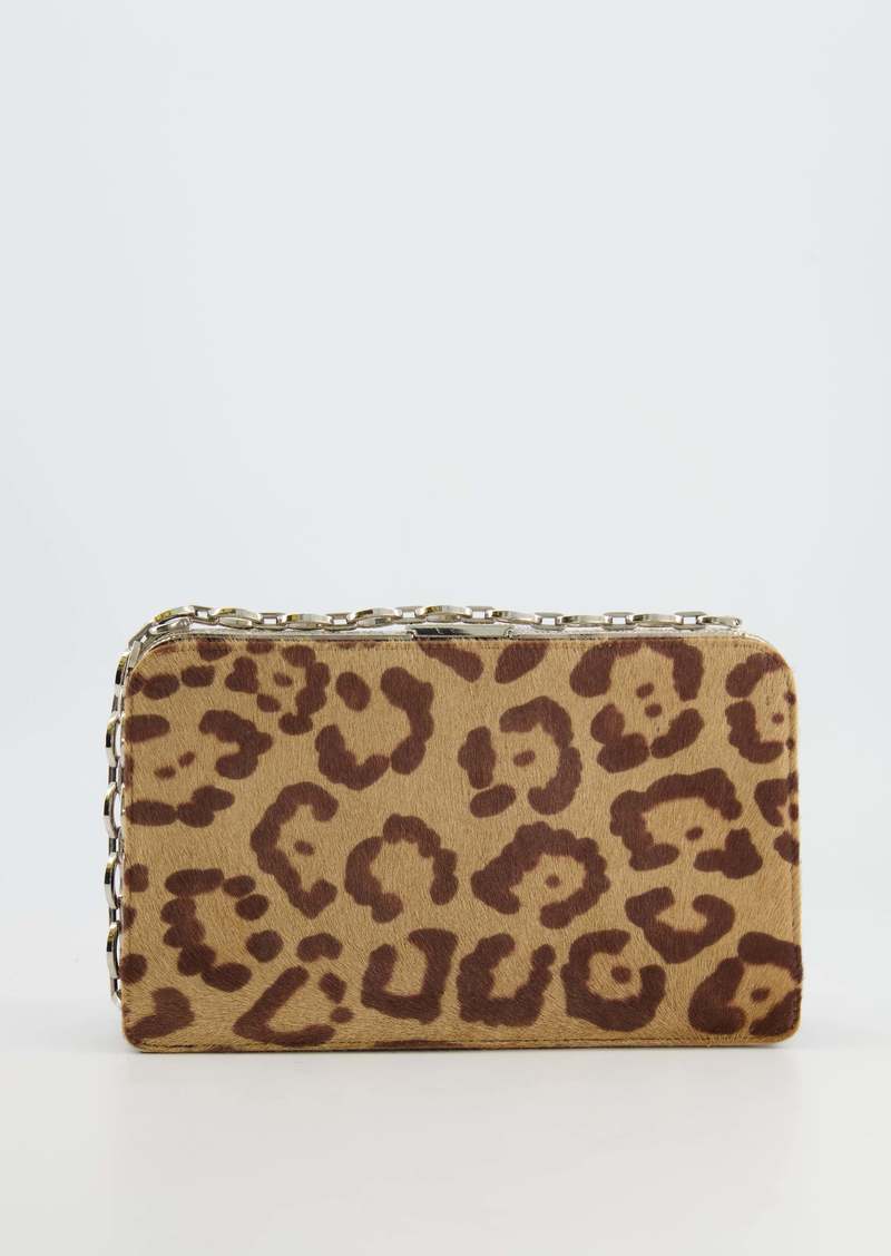 Valentino Pony Hair Leopard Crystal Chained Shoulder Bag