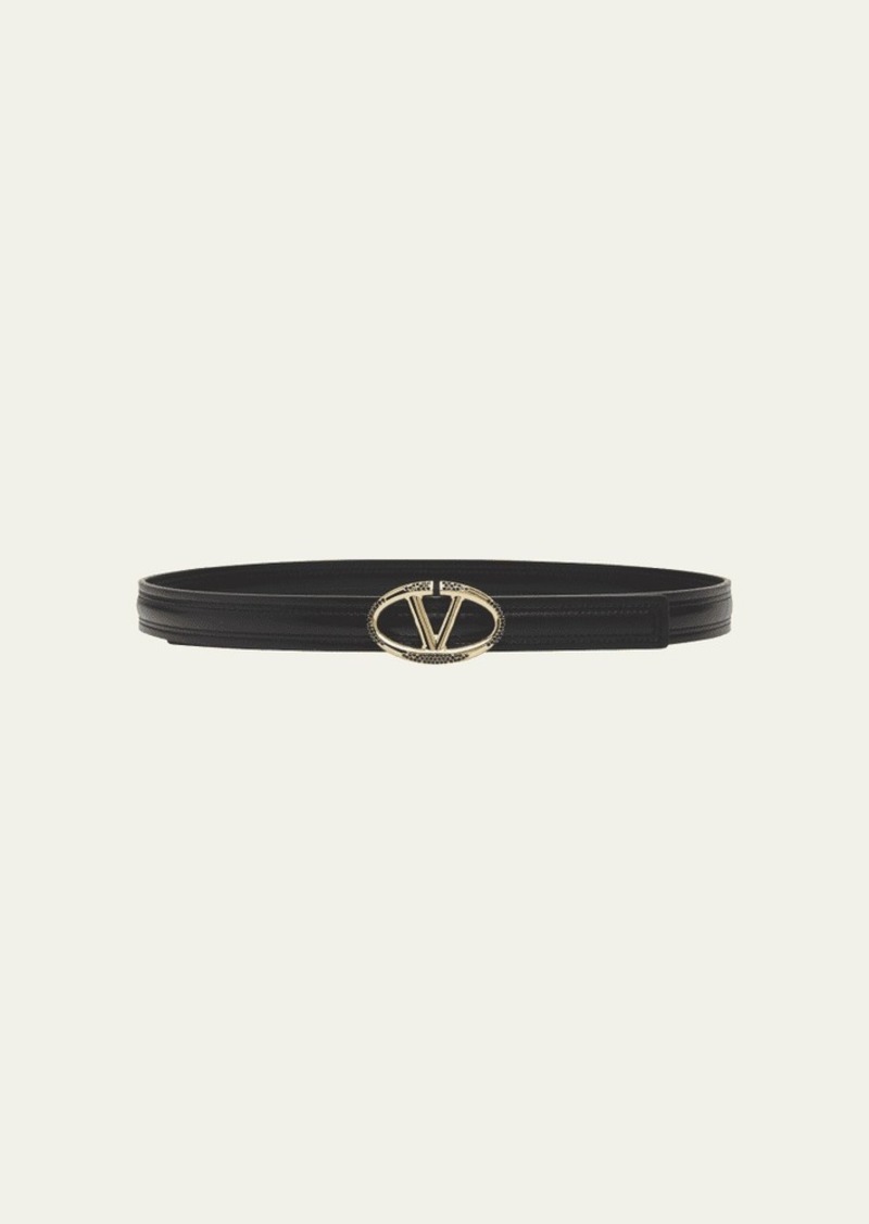 Valentino Rhinestone V-Logo Leather Belt