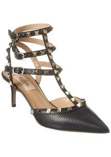 Valentino Rockstud Caged 65 Grainy Leather Ankle Strap Pump