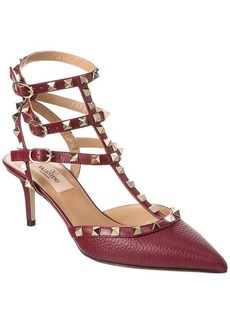 Valentino Rockstud Caged 65 Grainy Leather Ankle Strap Pump