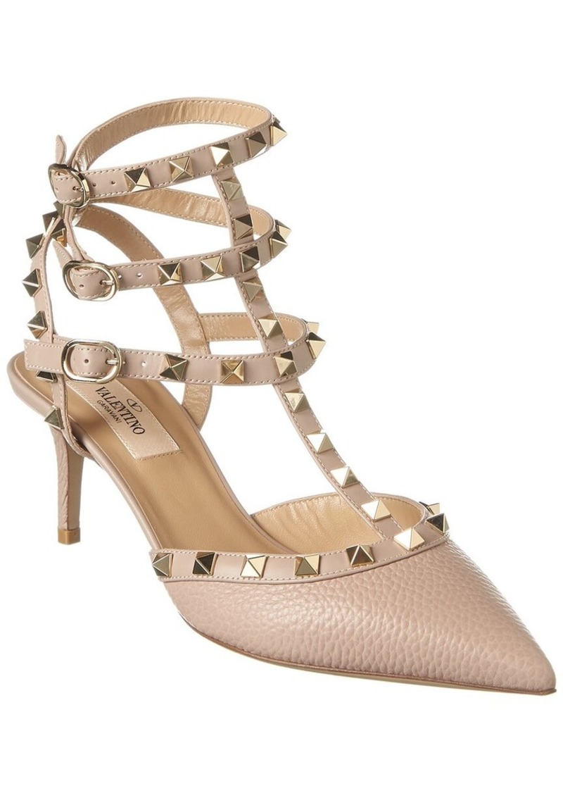 Valentino Rockstud Caged 65 Grainy Leather Ankle Strap Pump