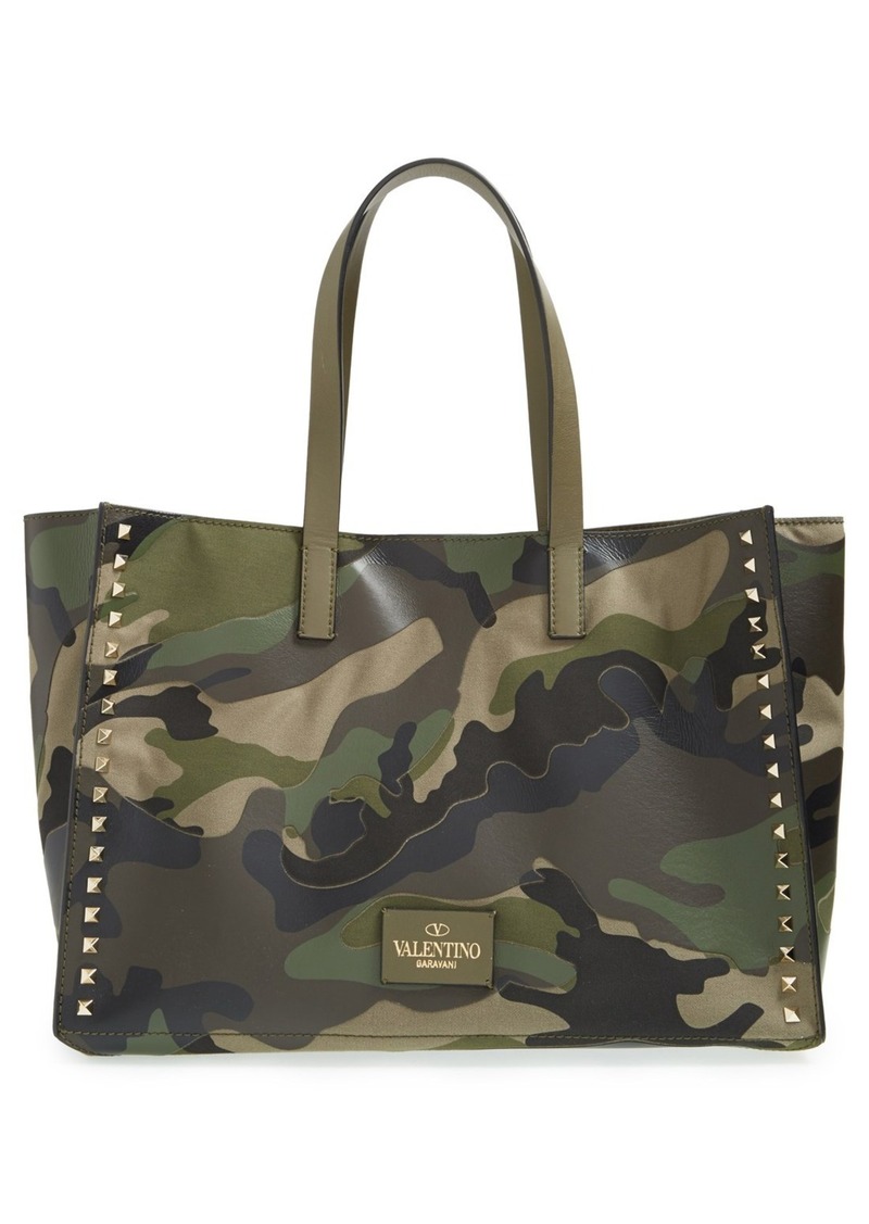 Valentino Valentino Rockstud Canvas & Leather Camo Tote | Handbags