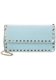 Valentino Rockstud Grainy Leather Wallet On Chain