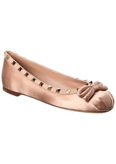 Valentino Rockstud Satin & Leather Ballerina Flat