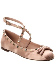 Valentino Rockstud Satin & Leather Flat