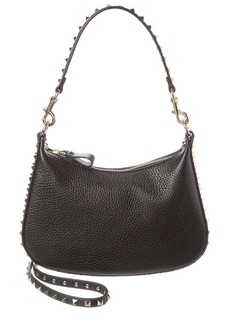 Valentino Rockstud Small Grainy Leather Hobo Bag