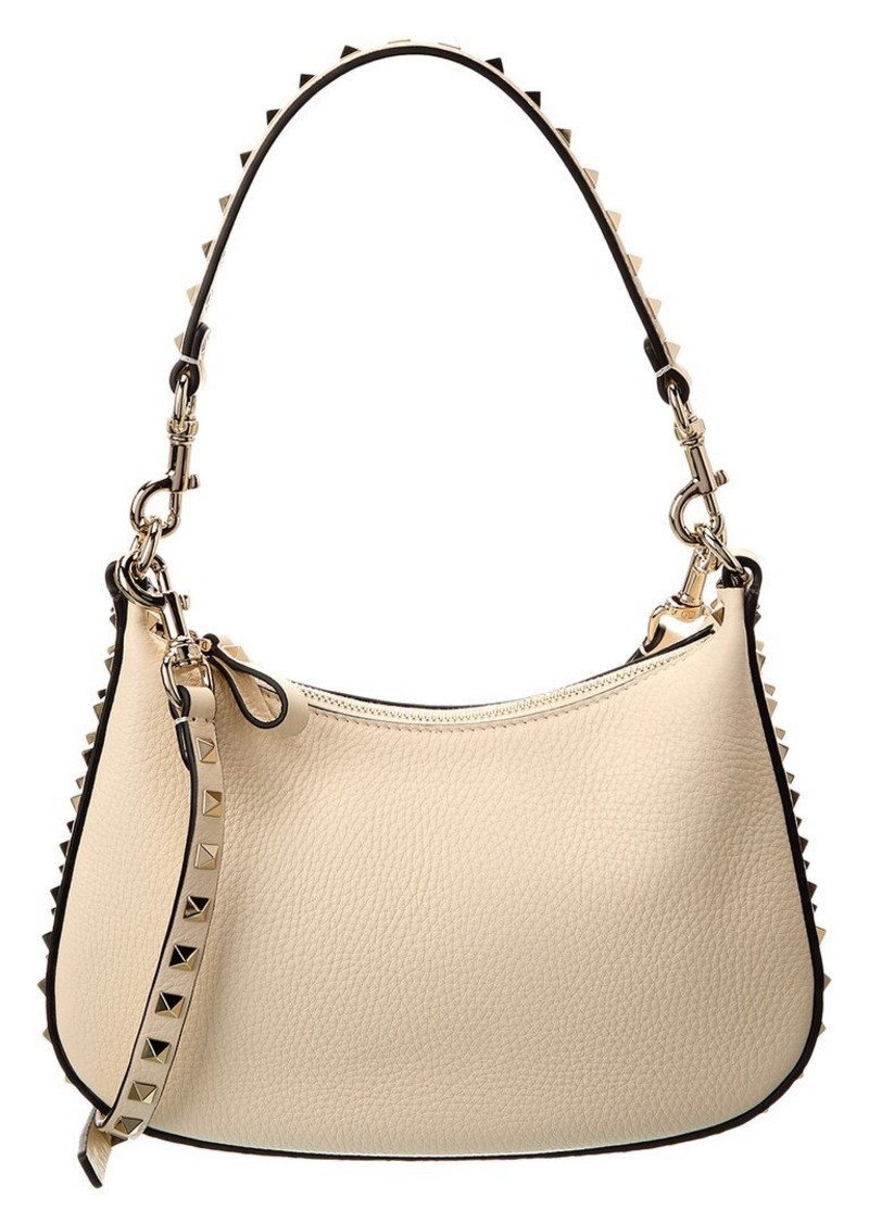 Valentino Rockstud Small Grainy Leather Hobo Bag