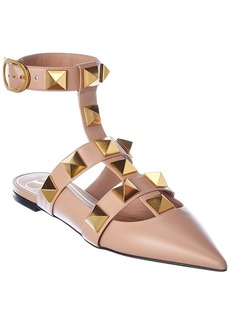 Valentino Roman Stud Leather Ankle Strap Flat