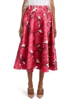 Valentino Garavani Rose Print A-Line Midi Skirt