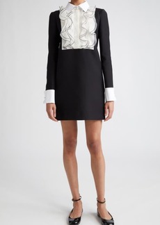 Valentino Ruffle Bib Long Sleeve Crepe Couture Minidress