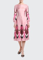 Valentino Silk Long-Sleeve Midi Dress