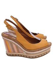 Valentino Slingback Wedge Sandals in Yellow Leather