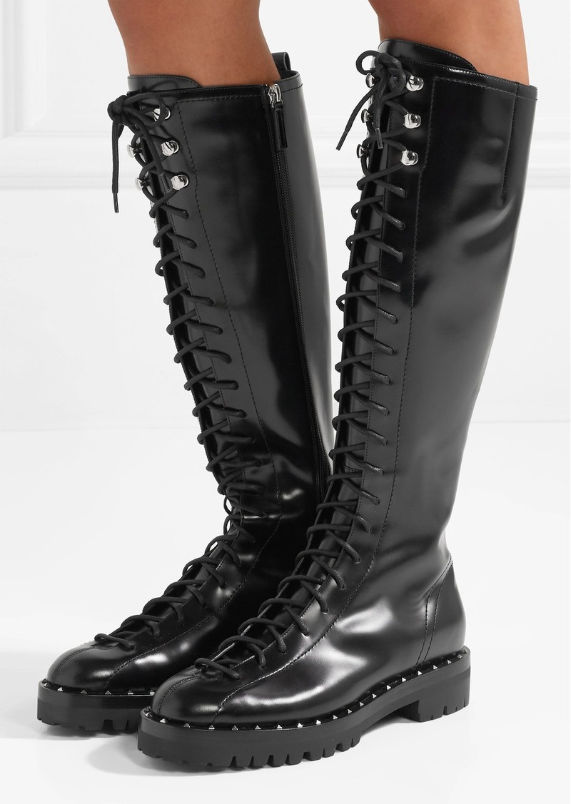 valentino rockstud lace up boots