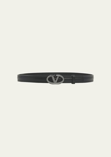 Valentino The Bold Edition V-Logo Embellished Leather Belt