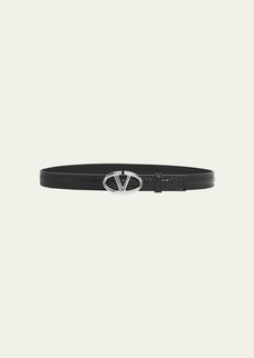 Valentino The Bold Edition VLogo Snake-Embossed Leather Belt