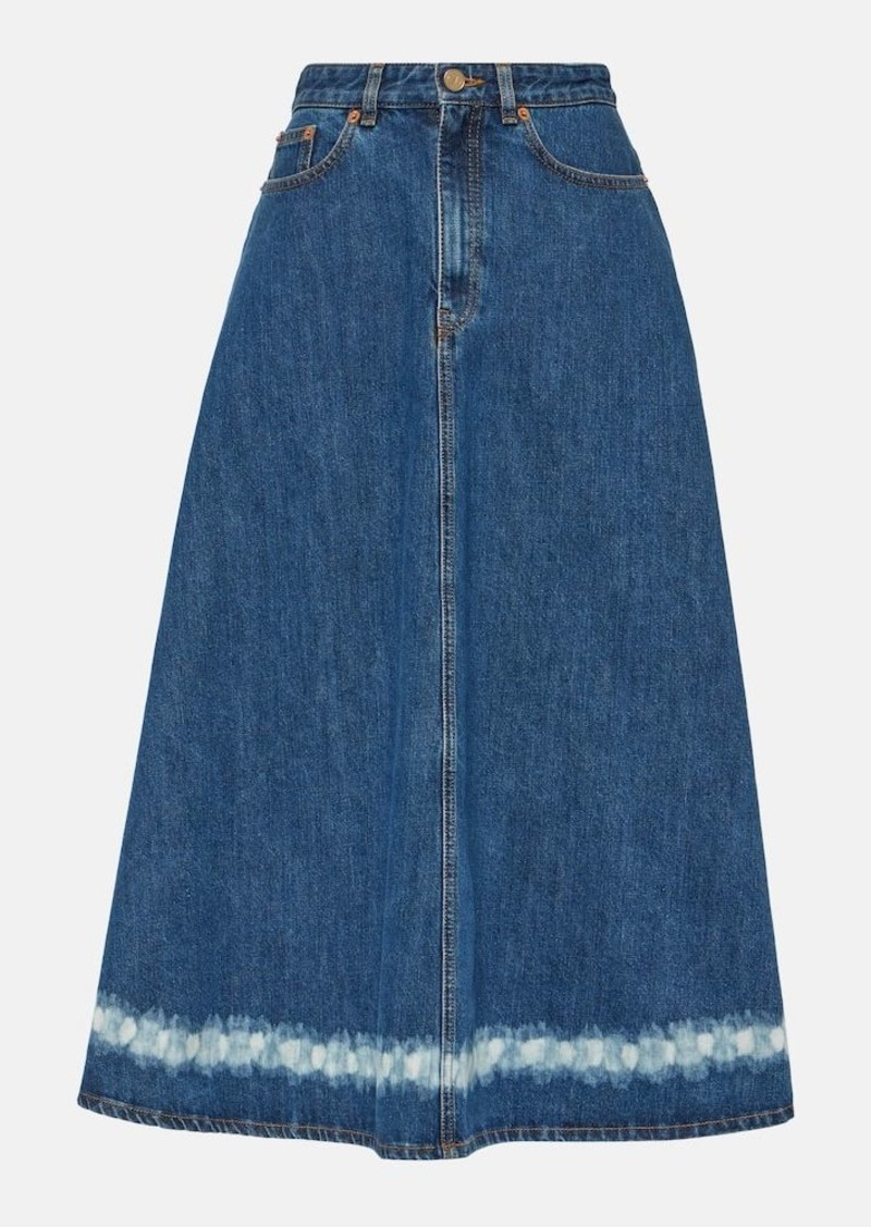 Valentino VGold distressed denim midi skirt