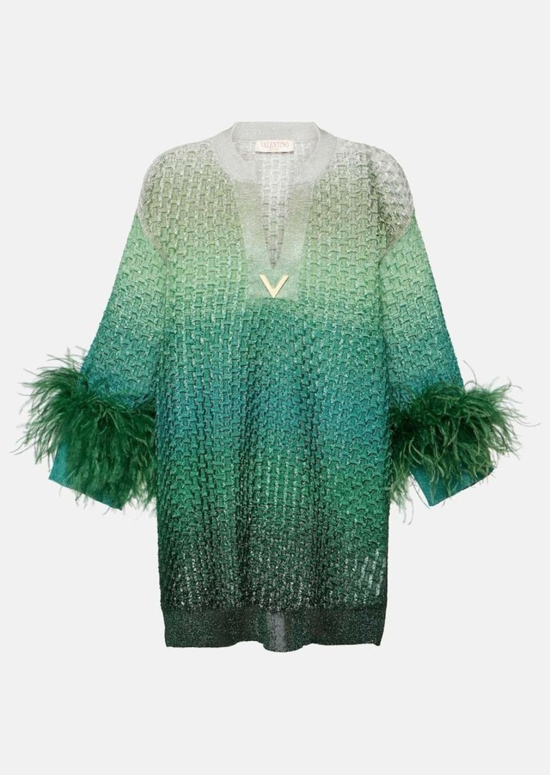 Valentino VGold feather-trimmed lamé minidress