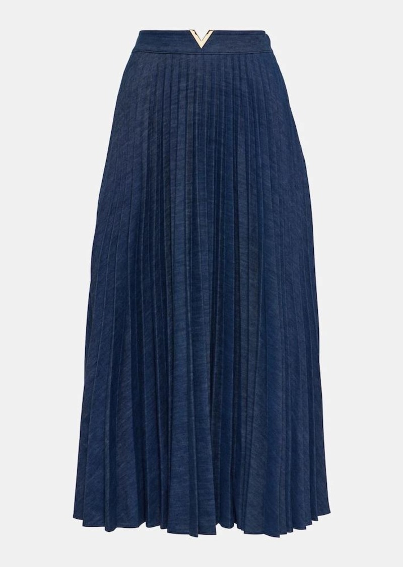 Valentino VGold pleated chambray midi skirt