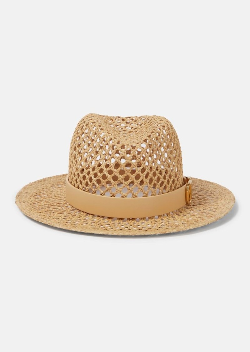 Valentino VLogo leather-trimmed straw hat