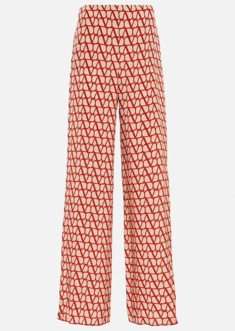 Valentino VLogo-print wide-leg silk pants