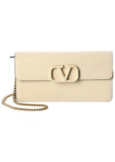 Valentino VSLING Grainy Leather Wallet on Chain
