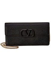 Valentino VSLING Small Grainy Leather Wallet On Chain