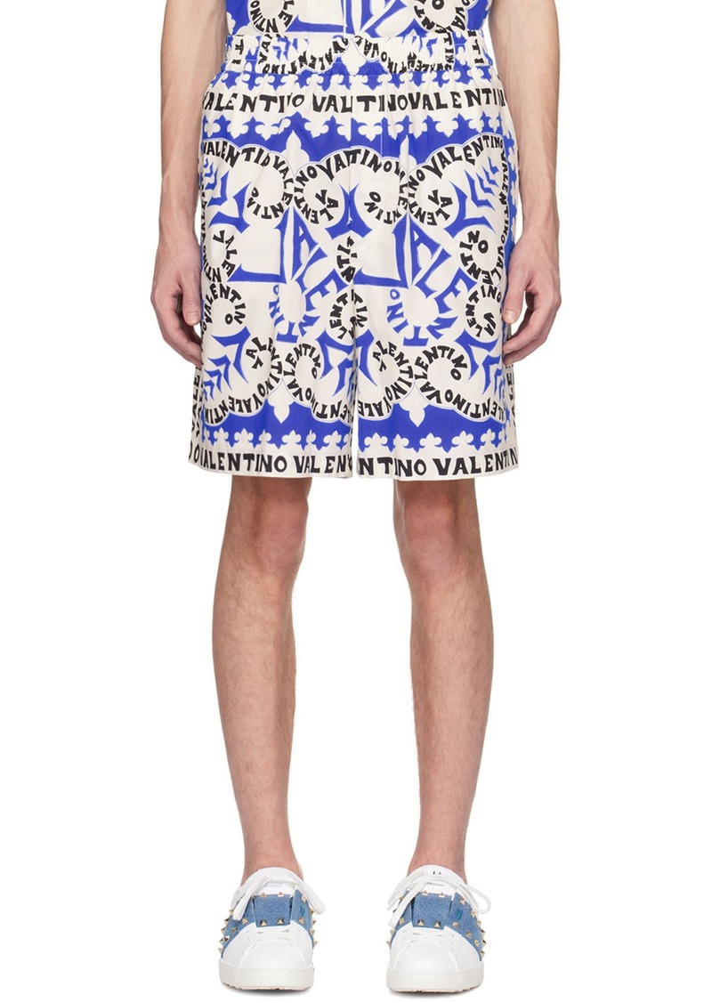 Valentino White & Blue Mini Bandana Bermuda Shorts